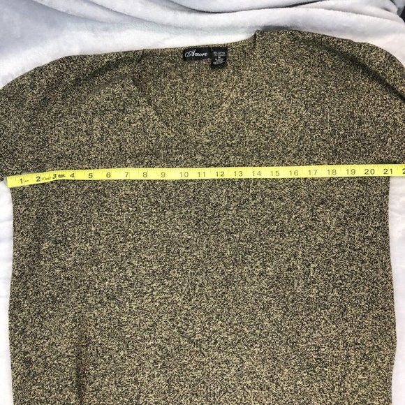 Amore Womens Sz M Cotton V-neck Khaki Green & Black 3/4 Sleeve Pullover Sweater - Picture 6 of 10